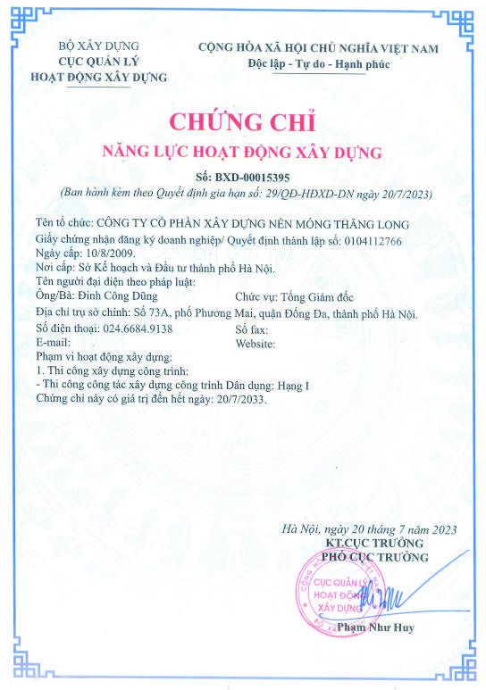 Chứng chỉ năng lực hoạt động xây dựng Hạng I